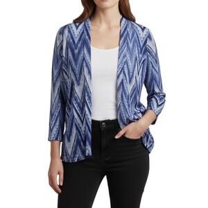 Alfred Dunner Womens 2X Blue Chevron Print Cardigan Sweater Long Sleeve Open